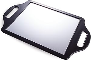 Kobe Regent Street Hand Mirror - Two-Handed Handheld Mirror for Hairdressers, Barbers, and Beauty Professionals; Black Plastic with Handle for Salon Use, Perfect for Back of Head View