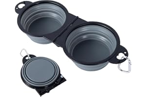 SLSON 2 en 1 Pliant Bol en Plastique pour Chiens ，Non assemblé en Plastique,Une pièce moulée Design Bol d’Eau pour Chien,Bords pliés à 180 degrés Portable Gamelle de Voyage pour Chien (Gris)