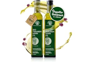 ‎AURA VOM LAND Aura vom Land Bio Premium Traubenkernöl Kaltgepresst 2x250ml Set – Vegan & Reich an Omega 6, Vitamin E – Hochwertiges Speiseöl auch als Haaröl/Körperöl – Bio Oil Grapeseed Oil Made in Germany