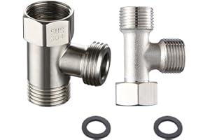 KASESSS 2 szt. Zawór przyłączeniowy 3-drożny, zawór łączący adapter w kształcie litery T, niklowany zawór spustowy obrót o 180 stopni do toalety łazienki kuchni wąż prysznicowy, (1/2", 3/8")