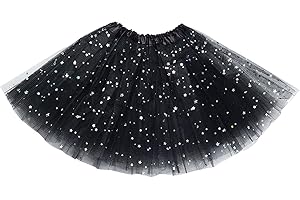 EUPSIIU NiñA Estrella Lentejuelas Fiesta Baile Ballet Tutú Falda, Tutu Elastico Tul 3 Capas 30 CM de Longitud, Falda Tutú para Niñas para Danza Rendimiento Fiesta (Negro)