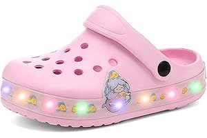 XINGHUANHUA Enfants LED Sabots Garçons Chaussons Douceur Fille Chaussures de Plage Respirantes Sandales Légères Chaussures de Jardin Antidérapantes EU 24-35