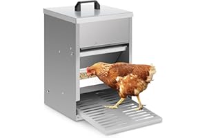 Hebitod Feedomatic - Comedero automático para pollos, 5 kg, con tapa de acero inoxidable y pedal, 1 comedero automático para gallinas, a prueba de ratas, comedero antideslizante