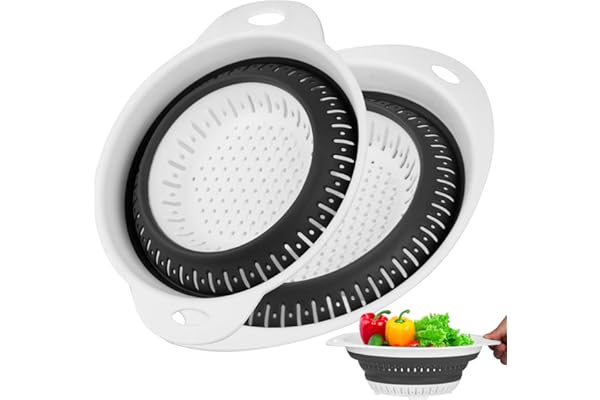 2 Pièces Passoire Cuisine Pliable en Silicone, Egouttoir Pates, Passoire Retractable, Panier Filtre avec Poignées pour Cuisine Domestique Pâtes Fruits Légumes