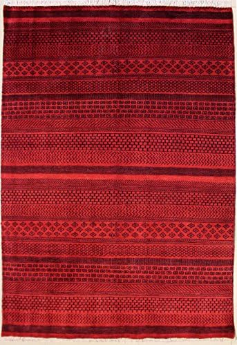etnico 144 x 251 Persian Rug Gabbeh Hand Knotted Bangle Pak Original Drawing Colours: Red Blue