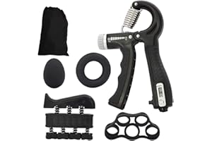 ZITFRI Fortalecedores de Mano 5-60KG Ajustable Fortalecedor de Agarre 5PCS Kit Entrenamiento Dedos Antebrazo Muñeca Ejercitadores de Manos y Estirador de Dedos, Pelota Antiestres, Apretón de Manos