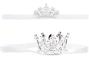 Nishine 2 Stück Baby Mädchen Krone Stirnband Prinzessin Diadem Kopfschmuck Set Kleinkind elastisches Stirnband(Weiß)