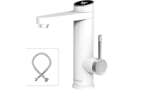 Hot Water Tap Instant Water Faucet,220V Tankless Electric Heater BathroomTaps, 120 Degree Rotate Cold and Hot Water Tap With Digital Display (White)