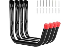 JYNVO 4 Piezas Ganchos Para Colgar, Cuelga Bicis Pared, Gancho Pared De Garaje Resistentes, Colgador Pared De Acero Revestimiento Para Herramientas Escaleras 20 X 14 cm, Con Paquete De Tornillos