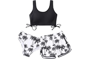 URMAGIC Girl's Swimsuits Bikini Set Shorts Girls 3 Piece Bathing Suit with Cover Up Beach Swimming Shorts for Teen Junior Girls 2 Pieces Swimsuit Swimming Shorts Size 9 10 11 12 13 Years