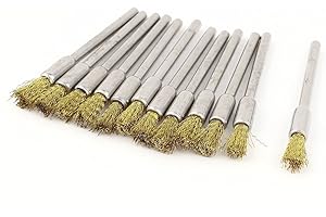 UXCELL sourcingmap 12x Brosse métallique polissage 1/8 pouce tige 5mm stylo Brosse à poils en laiton Outil rotatif