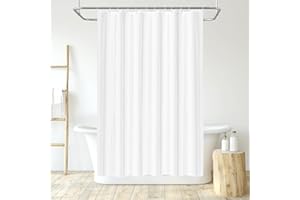 LUKDUNG Cortina de Baño de Poliéster Textil, 120 x 200 cm, Resistente al Moho, Impermeable, Lavable, con 8 Ganchos, Blanco