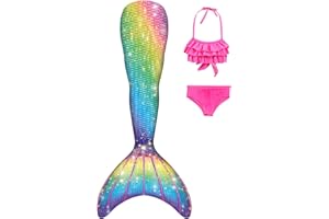 DNFUN Coda di Sirena con Bikini per Bambina,3pz, No Pinna,Costumi da Bagno Sirena
