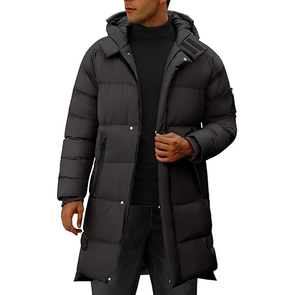 heekpek Winterjas voor heren, lange parka voor heren, warm, winddicht, waterafstotend, met fleece gevoerd, winterjas met capuchon, donkerblauw, S