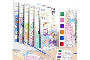 KAYSENSUK 6 Pack Pocket Magic Water Coloring Book,Magic Painting Book with Paints&6 Pieces Water Pen,Water Colouring Books for Children Stocking Fillers for 5 6 7 8 Year Old Boys Girls Gifts