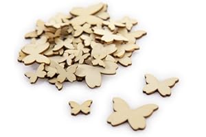 Oblique Unique® 50 farfalle in legno, decorazione da tavolo, decorazione per Pasqua, compleanno, matrimonio, festa, fai da te, vero legno