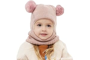 Balakaka 3 en 1 Gorro Bufanda Máscara Set, Gorro de Peluche Pompon Invierno Sombreros Set, Bebé Caliente Bufanda Set Cálido Beanie 2-7 Años Niña Niños Sombrero y Bufanda