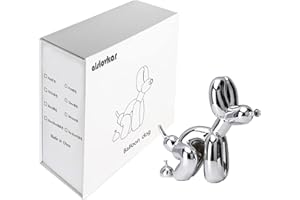 alslovkar Squat Balloon Hund Statue, Harz Skulptur Home Decor, Moderner Schreibtisch Büro Home Dekoration Zubehör für Wohnzimmer Tierfiguren (Galvanisiertes-Silber,9,5x9,5cm)