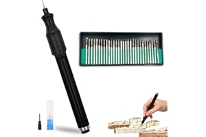 Delamiya Penna per incisione, penna elettrica con punta diamantata e 30 teste abrasive, mini dispositivo di incisione portatile, penna per gioielli fai da te, metallo, vetro, plastica, legno,