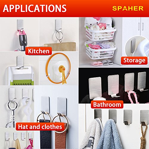 SPAHER Selbstklebend Handtuchhaken Haken 8 Stück Wasserdicht 304 Edelstahl 3M Badezimmer WC Traceless Hat Handtuch Kleiderhaken Schiene Aufbewahrung Kleiderbügel Racks Wand Haken für Küche Bad - 5