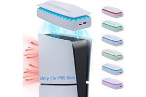 Mcbazel Stazione di Raffreddamento per PS5 Slim con RGB, Ventola Regolabile a 3 Velocità, Copertura Antipolvere e Porte USB – Bianco (Compatibile solo con per PS5 Slim Disc/Digital).