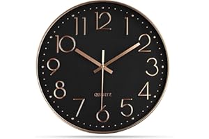 Delgeo Zegar ścienny z różowego złota, dekoracja ścienna, nowoczesny cichy zegar ścienny do domu biuro kuchnia (25 cm/10'', różowe złoto)