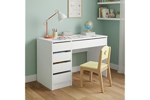 ‎BELLABINO Bellabino Nore Kinderschreibtisch in Weiß mit 5 Schubladen - Jugendschreibtisch 110x53 cm - Schreibtisch Kinder ab 6 Jahren - Schülerschreibtisch mit Schubladen beidseitig montierbar für Kinderzimmer