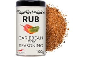 Cape Herb & Spice Rub Caribbean Jerk Seasoning Condiment, Chilli Rating Medium, 100 g Tin (Pack of 1)