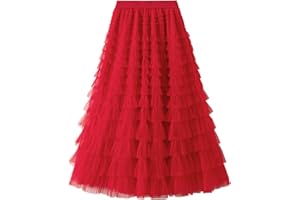 SotRong Damen Lange Stufenröcke Elastische Taille Tüllröcke Mehrschichtige Faltenröcke Mesh Tutu Röcke Puffy Maxi Röcke