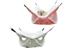 LEBKFT 2 Pack Pet Rat Hammock, Double Layer Small Animal Hanging Bed Accessories for Cage Soft Plush Rat Hammock for Sugar Glider Hedgehog Hamster Ferret Chinchilla Playing Sleeping (Pink Green)