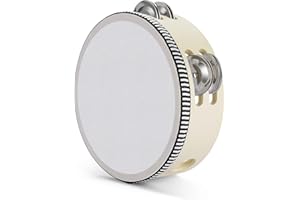 Flexzion - Tamburello portatile in legno, 15 cm, doppia fila 8 paia di jingles (legno)