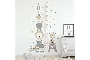 EXQUILEG Kinder Höhe Diagramm Wandtattoo Messlatte Kind Wald Tiere Wandaufkleber, Abnehmbar DIY Wandbild Wandsticker für Kinderziemmer Dekoration (Grau)