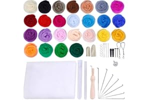 JasCherry Wool Needle Felting Kit, 25 Colours Wool Roving for Felting, Needle Felting Starter Kit with Basic Felt Tools, Hand Spinning Craft Felting Material for Beginners 3g/Color