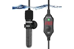 YukiHalu Mini Riscaldatore per Acquario, 25W 50W 100W 200W con Termometro Integrato, Regolatore di Temperatura Esterno, Utilizzato per Acquari da 1-150 Litri (100 Watt)