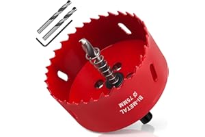 Yeepeo Sierras de Corona 75mm, M42 HSS Bi-Metal Corona Taladro con Adaptador Hexagonal y Taladro, Corona Metal para Pladur Madera Plástico, 1 pieza Rojo