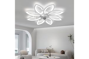 LJX 90cm Ventilateur de Plafond avec Lumière et Télécommande/APP Silencieux Créative Fleur Plafonnier Ventilateur Led Moderne Dimmable 6 Vitesse Réversible été Hiver pour Chambre Salon, Blanc