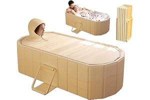 BONJUME Vasca da Bagno Pieghevole per Adulti, 2 in 1 Bagno di Ghiaccio e Acqua Calda, 150x55x50 cm di Spessore Vasca da Bagno Portabile Indipendente per Doccia con Coperchio Minipiscina per Spa a Casa Bagno