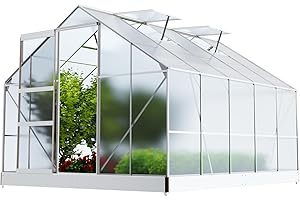 GARMIO® Gewächshaus Arona 310x250cm für den Garten, Alu Frühbeet inklusive Fundament, 4 Dachfenster Treibhaus Aufzucht Pflanzenhaus Tomatenhaus 7,75m² UV-Schutz