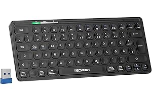 ‎TECKNET TECKNET Mini Kabellose Tastatur, Deutsches Layout (QWERTZ), USB-Anschluss, PC Tastatur mit Multimedia-Hotkeys für Computer, Laptop, Windows, Mac, Schwarz