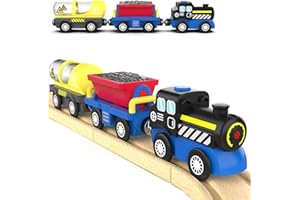 TOPLIVING Zubehör batteriebetriebene Lokomotive Zug, Engineering passt alle für Kleinkinder, Motor leistungsstarke Spielzeug für Holzeisenbahn-System, Zug für Kinder