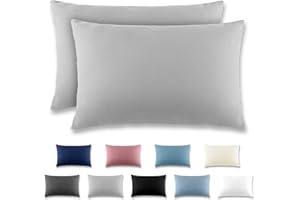 REDKEY Taie Oreiller 50x70 Gris Clair - Lot de 2 Taies d'Oreillers 50 x 70 Carré en Microfibre Brossée, Housse Oreiller Coussin Oreiller avec Fermeture Éclair