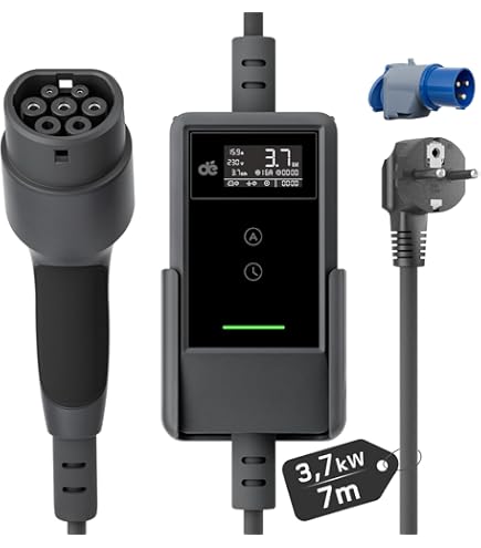 Auveach Colonnina Ricarica Auto Elettrica Tipo 2 Schuko 7.36kW | 6-32A | 5m Cavo Ricarica Monofase Caricatore Auto Elettrica Con LCD Digitale Compatibile Con Model Y EV/PHEV IP65, IEC 62196-2