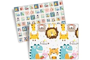 UBABY - Alfombra de Juegos Bebés Reversible - Acolchada y Plegable - Colchoneta Gimnasio Actividades - Alfombra Infantil - Antideslizante, Impermeable, Amigos + Alfabeto - Medidas: 200x180x1cm