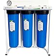PUROSIS REDEFINING PURITY (Alqaser water filter) Whole House Main Line Water Filtration System Big Blue Housing 1 Inch Connection with Wrench 10 Inch x 4.5 Inch (20 Inch - Triple)