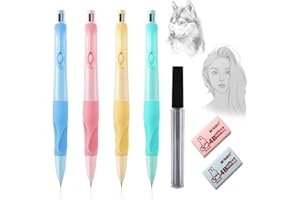 QOWUXHZ Portaminas 2Mm Juego De 4 Portaminas En Estuche 2Mm Juego De 8 Minas De Repuesto Hb 1 Gomas De Borrar Accesorios Escolares Para Niños Para Escribir Y Dibujar