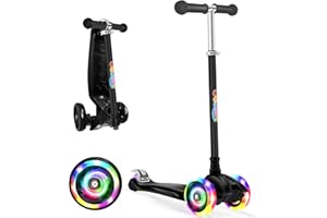 BELEEV Deluxe 3-Wheel Scooter for Kids Age 3-12, Adjustable Height, Lean to Steer, Light Up Wheels, Extra-Wide Deck