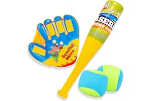 sobebear 4pcs Kids Baseball Toy Set, Lightweight Bat, 2 Soft Balls and Glovem, Safe Outdoor Sports Playset for Boys and Girls, Rounders Set with Soft Grip for Boys and Grils Ages 3+ Years