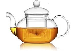 TAMUME 1000ML Klassische Art-Glasteekanne mit Infuser Glassieb und Kappe