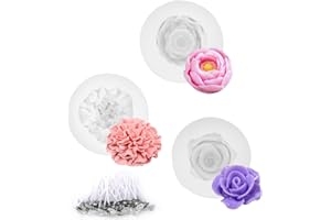 CHANRAINGYEE 3 Stück Silikonform Blumen mit 50 Stück 8 cm Kerzenkern, Silikonformen Gießformen Muttertag Frühling Deko Rosen/Nelke/Pfingstrose, Kerzenformen zum Gießen, Silikonformen Kerzen, Muttertag Silikonform