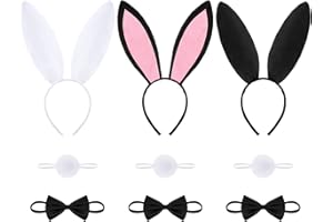 Hestya Set di Accessori Costume Coniglietto da Donna Include Fasce Orecchie da Coniglio, Papillon, Code di Coniglietto, Kit di Travestimento Coniglietto per Cosplay Halloween, 9 Pezzi in Totale